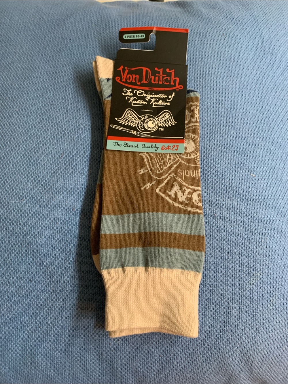 Von Dutch Brown, Light Blue & Cream Crew Socks